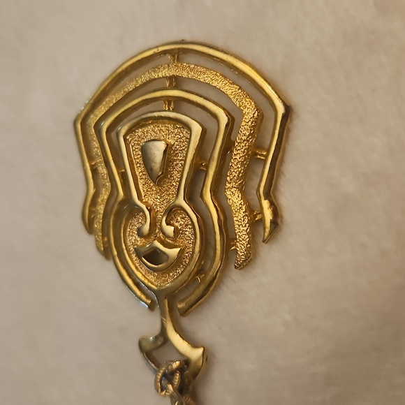 Vtg JJ Jonette 1980s Egyptian Revival Goldtone Pendant Chain Necklace - Picture 7 of 7